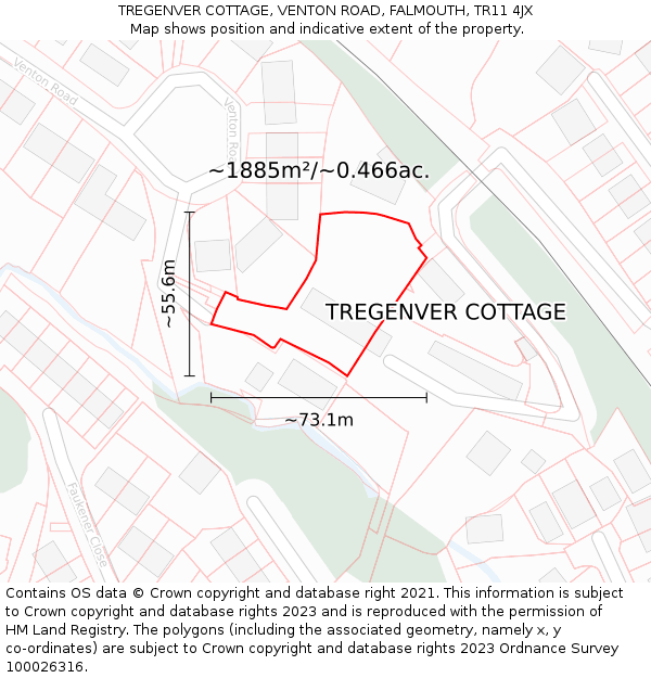 TREGENVER COTTAGE, VENTON ROAD, FALMOUTH, TR11 4JX: Plot and title map