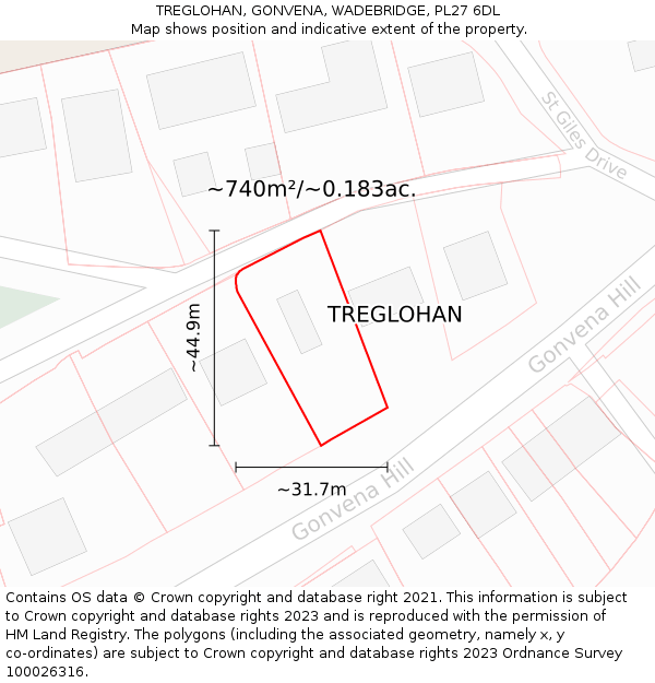 TREGLOHAN, GONVENA, WADEBRIDGE, PL27 6DL: Plot and title map