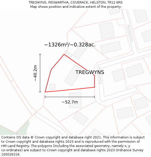 TREGWYNS, PENWARTHA, COVERACK, HELSTON, TR12 6RS: Plot and title map