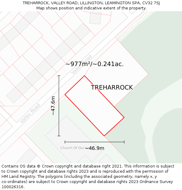 TREHARROCK, VALLEY ROAD, LILLINGTON, LEAMINGTON SPA, CV32 7SJ: Plot and title map