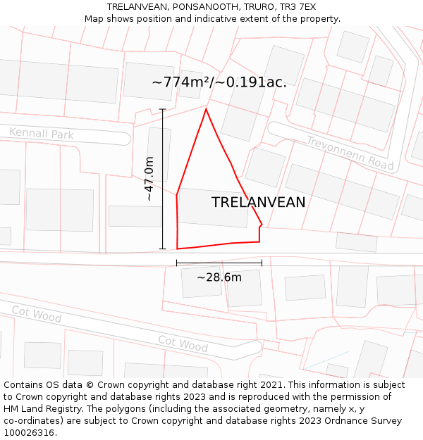 TRELANVEAN, PONSANOOTH, TRURO, TR3 7EX: Plot and title map