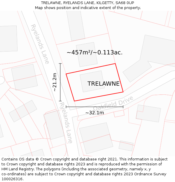 TRELAWNE, RYELANDS LANE, KILGETTY, SA68 0UP: Plot and title map
