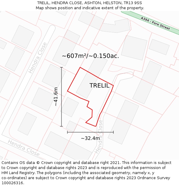 TRELIL, HENDRA CLOSE, ASHTON, HELSTON, TR13 9SS: Plot and title map
