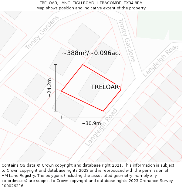 TRELOAR, LANGLEIGH ROAD, ILFRACOMBE, EX34 8EA: Plot and title map