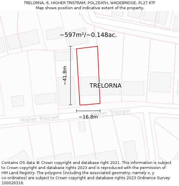 TRELORNA, 6, HIGHER TRISTRAM, POLZEATH, WADEBRIDGE, PL27 6TF: Plot and title map