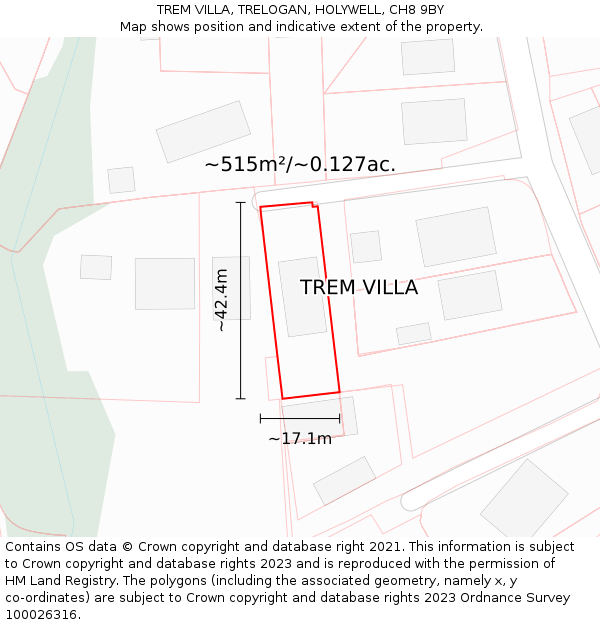 TREM VILLA, TRELOGAN, HOLYWELL, CH8 9BY: Plot and title map