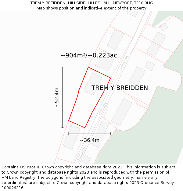 TREM Y BREIDDEN, HILLSIDE, LILLESHALL, NEWPORT, TF10 9HG: Plot and title map