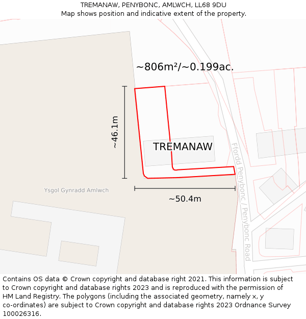 TREMANAW, PENYBONC, AMLWCH, LL68 9DU: Plot and title map