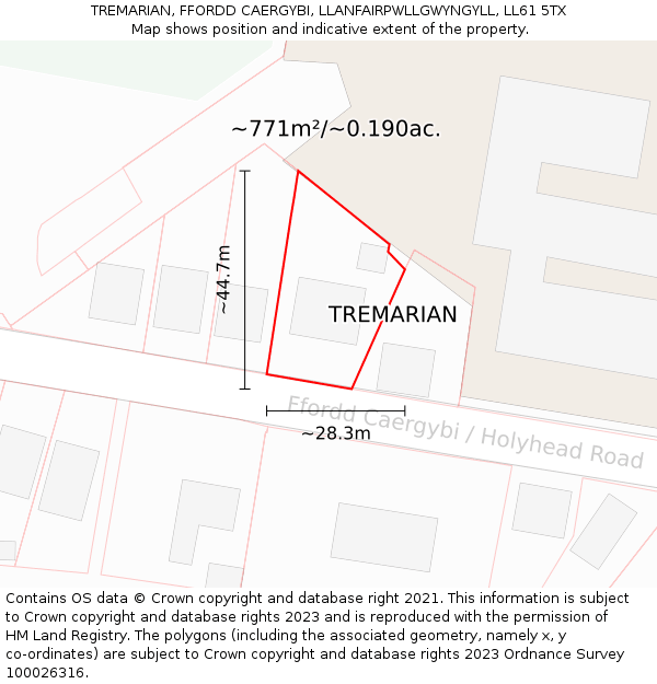 TREMARIAN, FFORDD CAERGYBI, LLANFAIRPWLLGWYNGYLL, LL61 5TX: Plot and title map