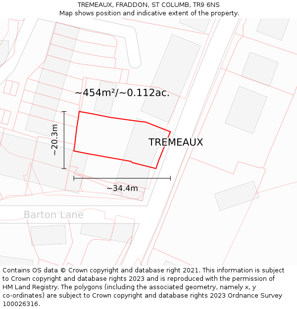 TREMEAUX, FRADDON, ST COLUMB, TR9 6NS: Plot and title map