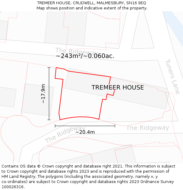 TREMEER HOUSE, CRUDWELL, MALMESBURY, SN16 9EQ: Plot and title map