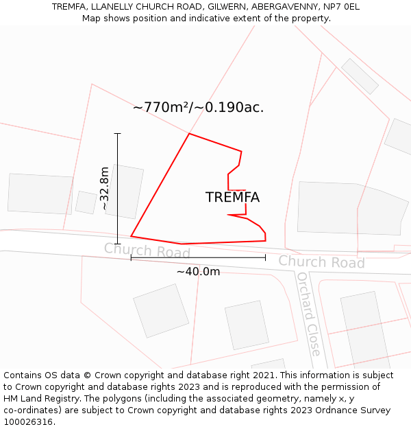 TREMFA, LLANELLY CHURCH ROAD, GILWERN, ABERGAVENNY, NP7 0EL: Plot and title map