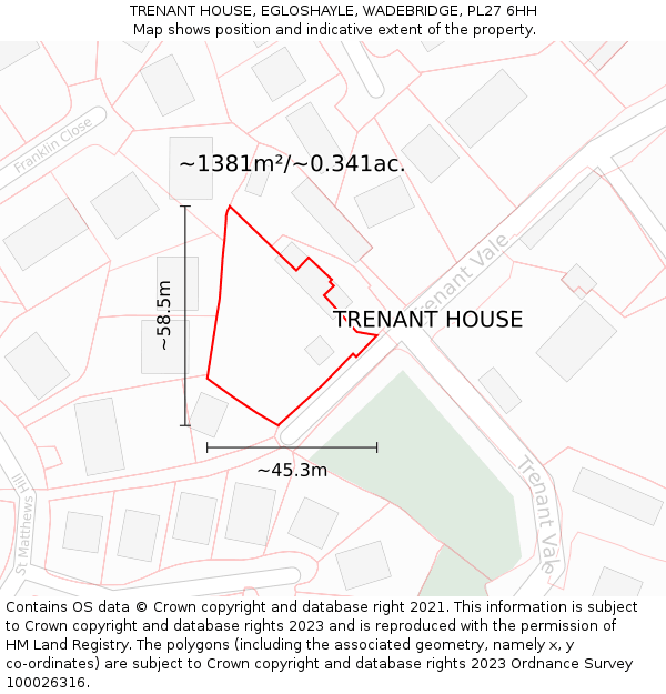 TRENANT HOUSE, EGLOSHAYLE, WADEBRIDGE, PL27 6HH: Plot and title map