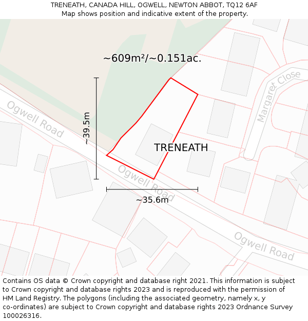 TRENEATH, CANADA HILL, OGWELL, NEWTON ABBOT, TQ12 6AF: Plot and title map