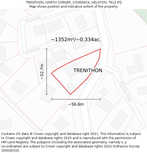 TRENITHON, NORTH CORNER, COVERACK, HELSTON, TR12 6TJ: Plot and title map