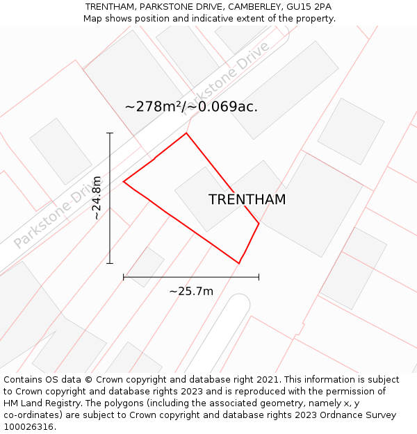 TRENTHAM, PARKSTONE DRIVE, CAMBERLEY, GU15 2PA: Plot and title map