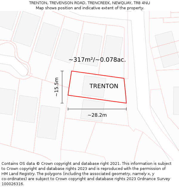 TRENTON, TREVENSON ROAD, TRENCREEK, NEWQUAY, TR8 4NU: Plot and title map