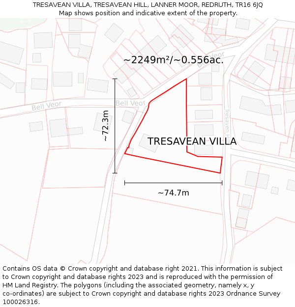 TRESAVEAN VILLA, TRESAVEAN HILL, LANNER MOOR, REDRUTH, TR16 6JQ: Plot and title map