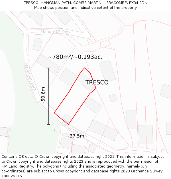 TRESCO, HANGMAN PATH, COMBE MARTIN, ILFRACOMBE, EX34 0DN: Plot and title map