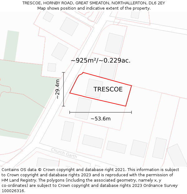TRESCOE, HORNBY ROAD, GREAT SMEATON, NORTHALLERTON, DL6 2EY: Plot and title map