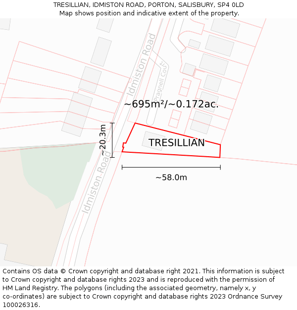 TRESILLIAN, IDMISTON ROAD, PORTON, SALISBURY, SP4 0LD: Plot and title map