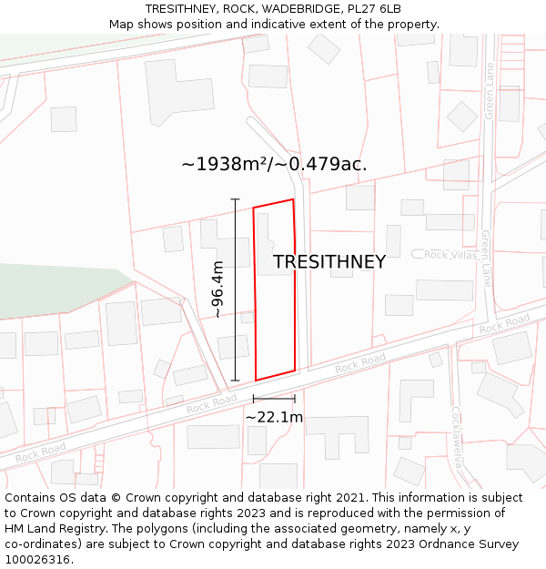 TRESITHNEY, ROCK, WADEBRIDGE, PL27 6LB: Plot and title map