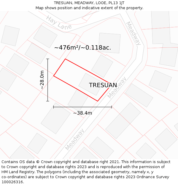 TRESUAN, MEADWAY, LOOE, PL13 1JT: Plot and title map