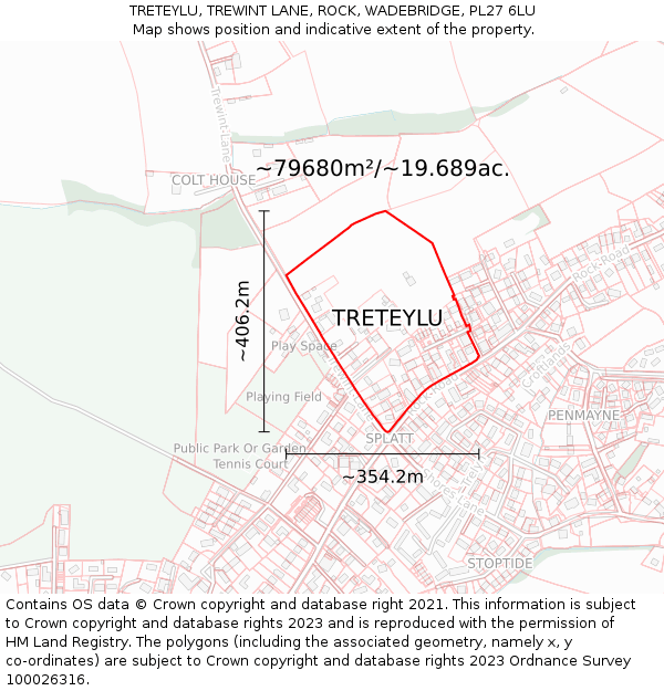 TRETEYLU, TREWINT LANE, ROCK, WADEBRIDGE, PL27 6LU: Plot and title map