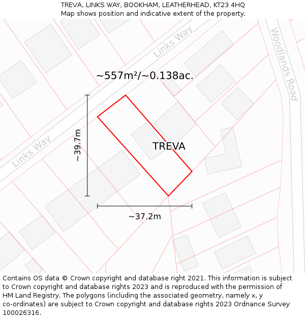 TREVA, LINKS WAY, BOOKHAM, LEATHERHEAD, KT23 4HQ: Plot and title map