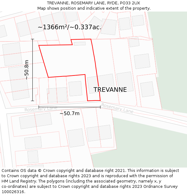 TREVANNE, ROSEMARY LANE, RYDE, PO33 2UX: Plot and title map