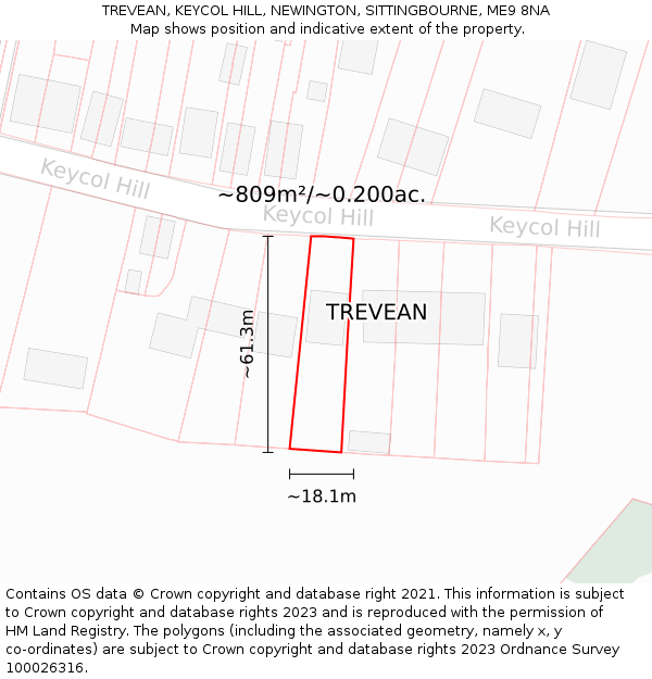 TREVEAN, KEYCOL HILL, NEWINGTON, SITTINGBOURNE, ME9 8NA: Plot and title map