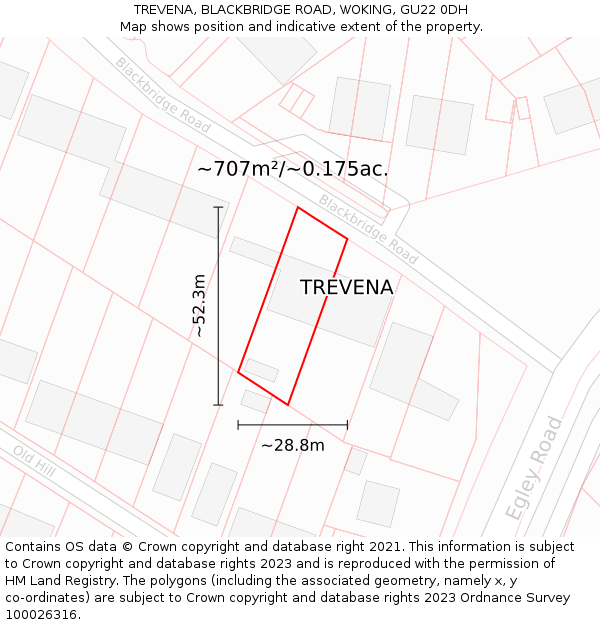 TREVENA, BLACKBRIDGE ROAD, WOKING, GU22 0DH: Plot and title map