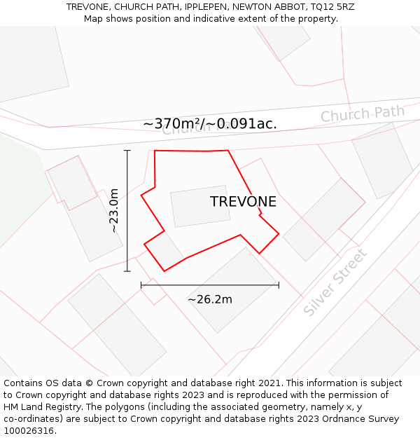 TREVONE, CHURCH PATH, IPPLEPEN, NEWTON ABBOT, TQ12 5RZ: Plot and title map