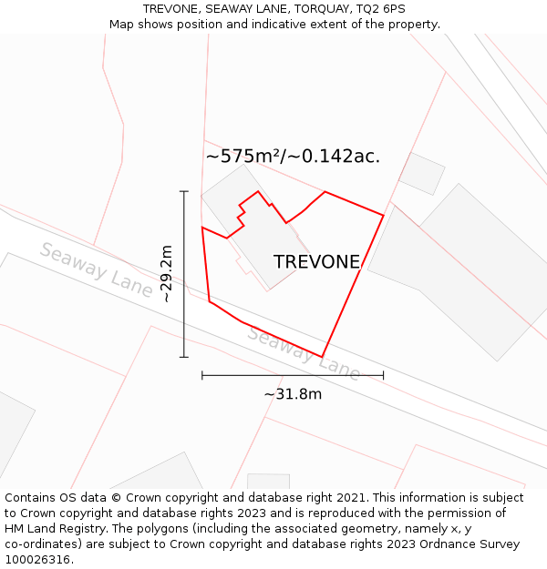 TREVONE, SEAWAY LANE, TORQUAY, TQ2 6PS: Plot and title map