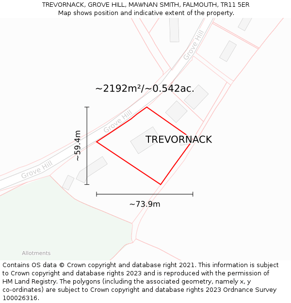 TREVORNACK, GROVE HILL, MAWNAN SMITH, FALMOUTH, TR11 5ER: Plot and title map