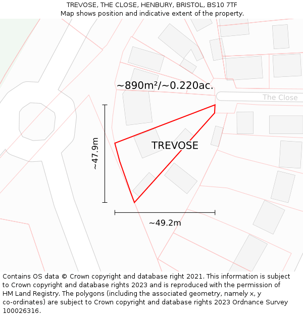 TREVOSE, THE CLOSE, HENBURY, BRISTOL, BS10 7TF: Plot and title map