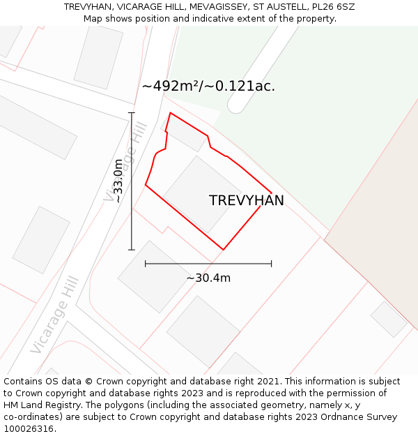 TREVYHAN, VICARAGE HILL, MEVAGISSEY, ST AUSTELL, PL26 6SZ: Plot and title map