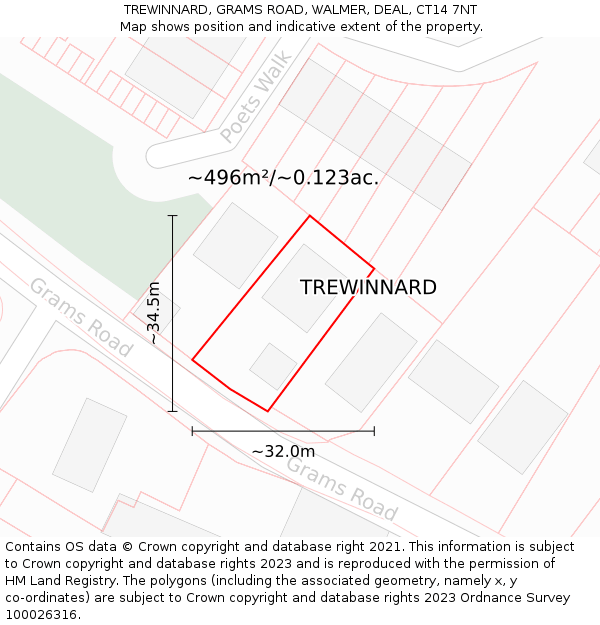 TREWINNARD, GRAMS ROAD, WALMER, DEAL, CT14 7NT: Plot and title map