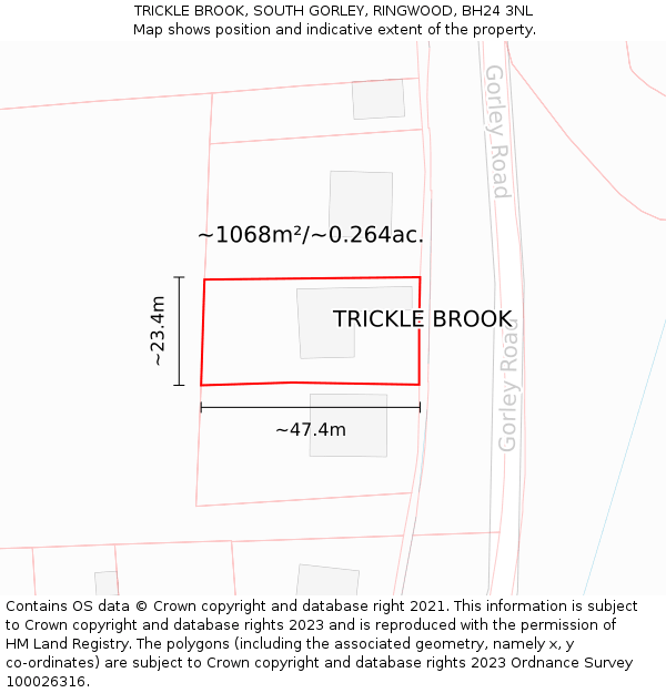 TRICKLE BROOK, SOUTH GORLEY, RINGWOOD, BH24 3NL: Plot and title map