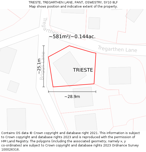 TRIESTE, TREGARTHEN LANE, PANT, OSWESTRY, SY10 8LF: Plot and title map