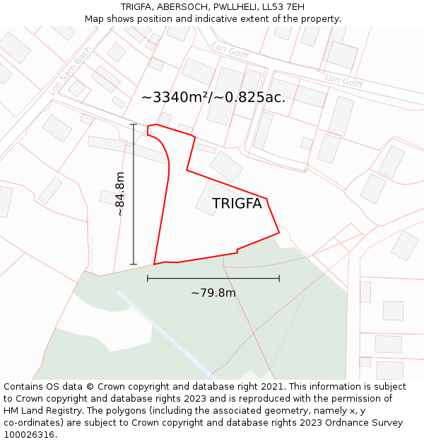 TRIGFA, ABERSOCH, PWLLHELI, LL53 7EH: Plot and title map