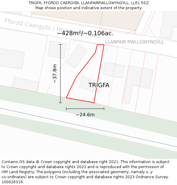 TRIGFA, FFORDD CAERGYBI, LLANFAIRPWLLGWYNGYLL, LL61 5SZ: Plot and title map