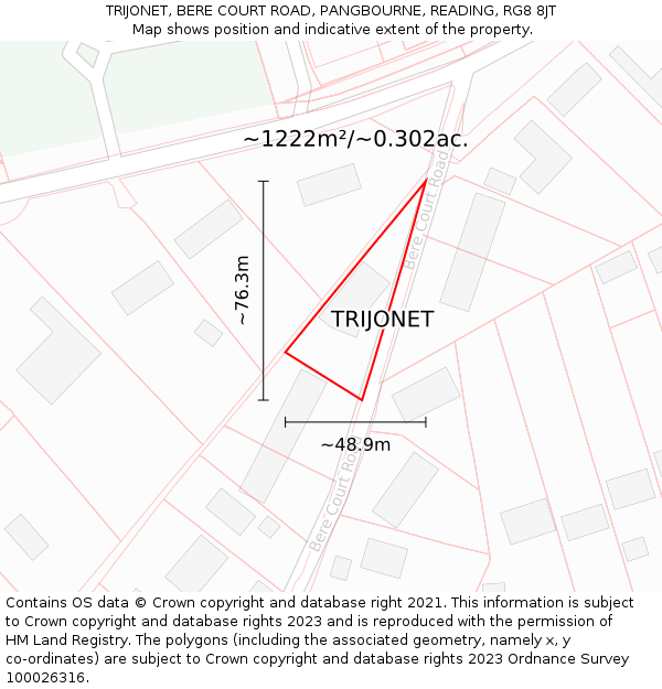 TRIJONET, BERE COURT ROAD, PANGBOURNE, READING, RG8 8JT: Plot and title map