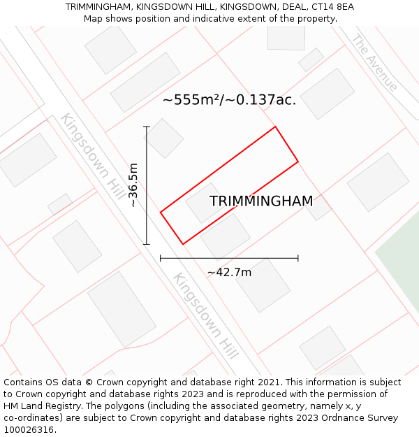 TRIMMINGHAM, KINGSDOWN HILL, KINGSDOWN, DEAL, CT14 8EA: Plot and title map