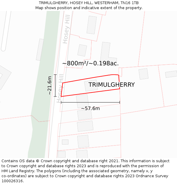 TRIMULGHERRY, HOSEY HILL, WESTERHAM, TN16 1TB: Plot and title map