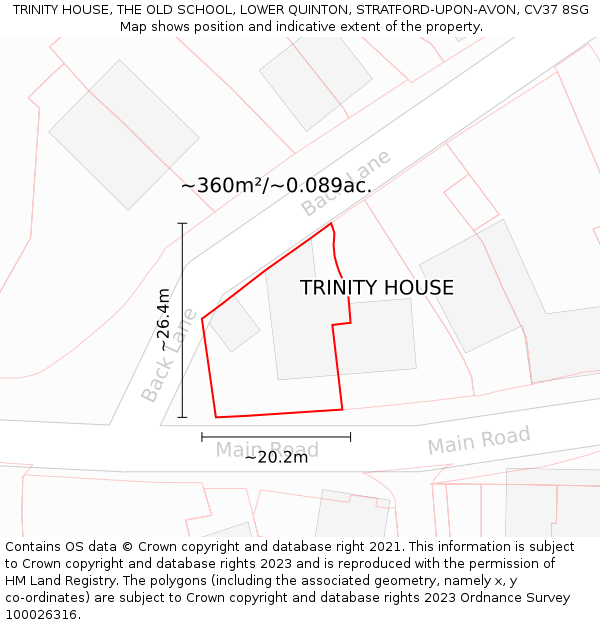 TRINITY HOUSE, THE OLD SCHOOL, LOWER QUINTON, STRATFORD-UPON-AVON, CV37 8SG: Plot and title map