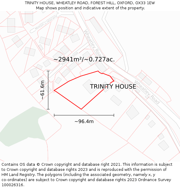 TRINITY HOUSE, WHEATLEY ROAD, FOREST HILL, OXFORD, OX33 1EW: Plot and title map