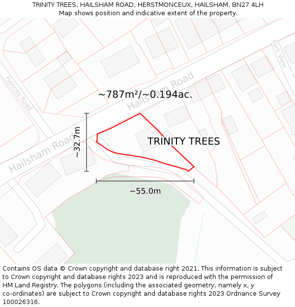 TRINITY TREES, HAILSHAM ROAD, HERSTMONCEUX, HAILSHAM, BN27 4LH: Plot and title map