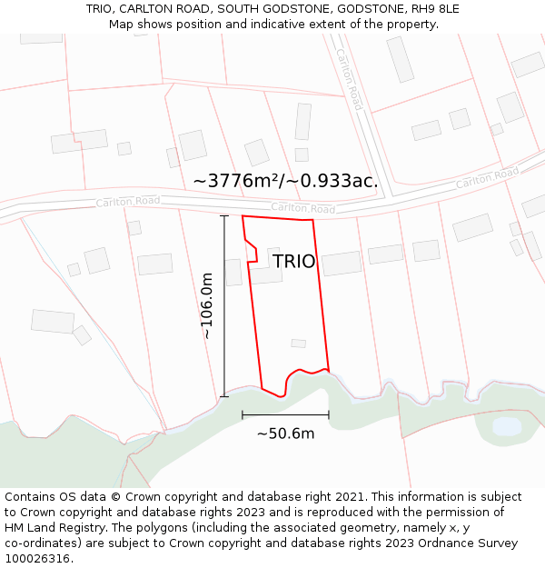 TRIO, CARLTON ROAD, SOUTH GODSTONE, GODSTONE, RH9 8LE: Plot and title map