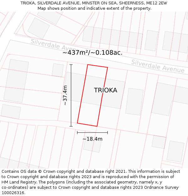 TRIOKA, SILVERDALE AVENUE, MINSTER ON SEA, SHEERNESS, ME12 2EW: Plot and title map